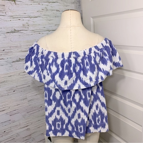 MADEWELL White Blue Southwestern Off Shoulder Top Coastal Pullover Blouse Sz M - Picture 5 of 11
